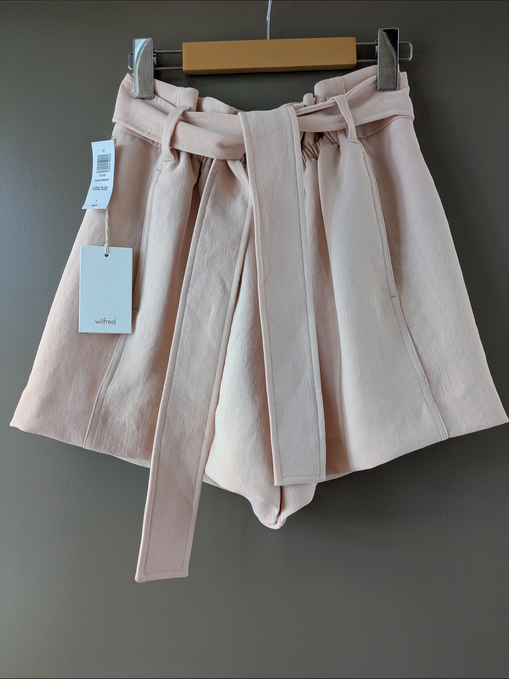 NWT Aritzia Wilfred Paperbag Shorts Coral Blush Belted High Waist 2